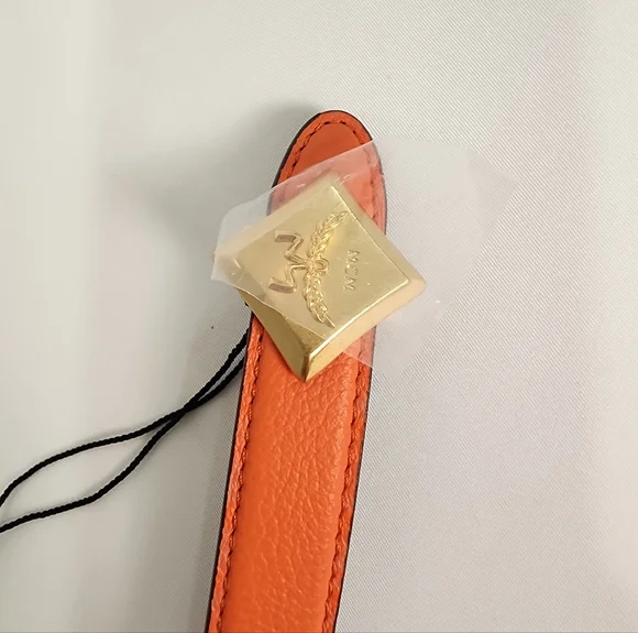 MCM Reversible Diamond Logo Belt Embossed Orange Black Leather Belt Gold 085 New MCM Claus M Reversible Belt Orange in Embossed Leather - US main image 4